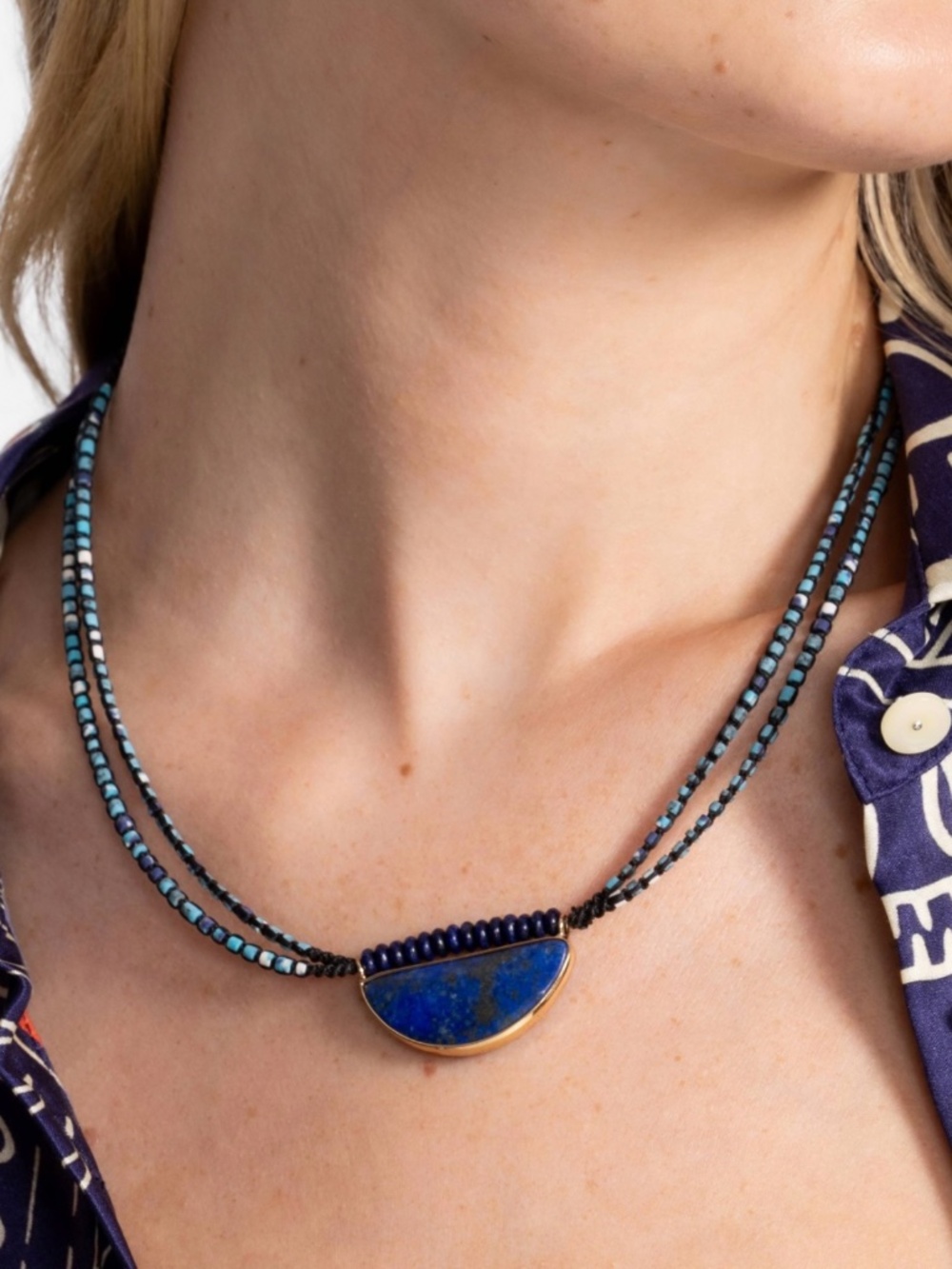 Johnny Was Lunar Truths Pendant Necklace Royal OS